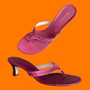 00's vintage pink leather y2k thong kitten heels coquette soft girl Size 8